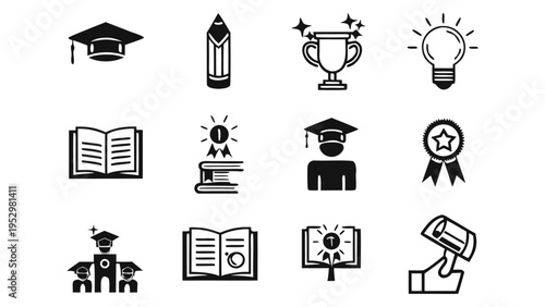 Icons representing education, achievement, and academic success themes
