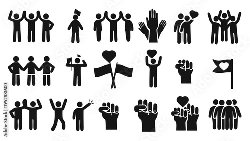 Diverse icons depicting various forms of unity, solidarity, and human connection