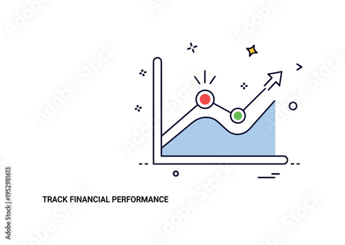 Track financial performance idea illustrated by a clean line chart with a highlighted data point and small upward arrow accent. A concise editorial symbol of