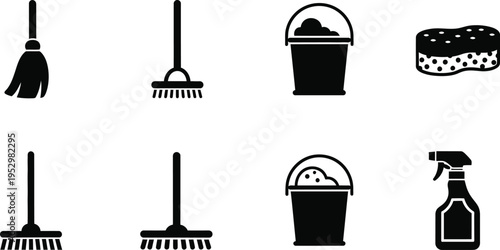 Cleaning supplies and tools icons