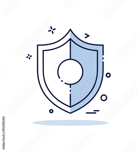Hollow shield defense concept featuring a protective shield outline with a visible cutout center and soft shadow depth. A symbolic editorial badge expressing