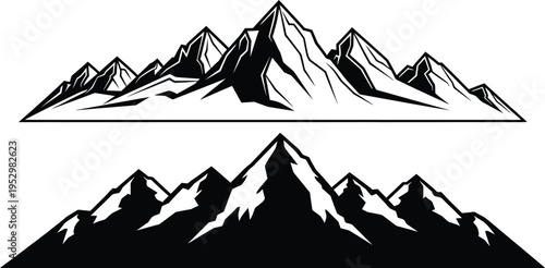 Black and white mountain range illustrations