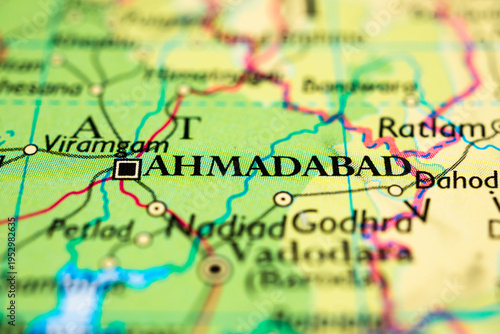 Canvas-taulu Detailed map view of Ahmedabad Gujarat India showing major roads and nearby cities