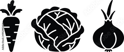 Vegetable icons featuring a carrot cabbage and onion