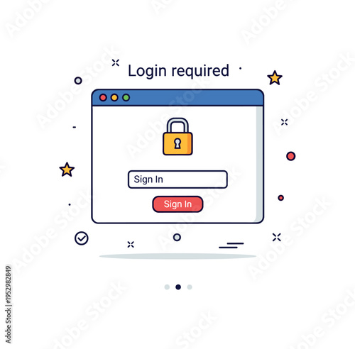Login required modal simple browser window with lock icon and small sign in form centered on screen, representing account access control and secure