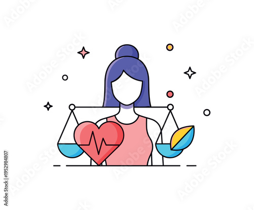 Womens health and wellness concept centered on a female silhouette combined with a heart icon and subtle leaf accent, symbolizing balance, vitality, and