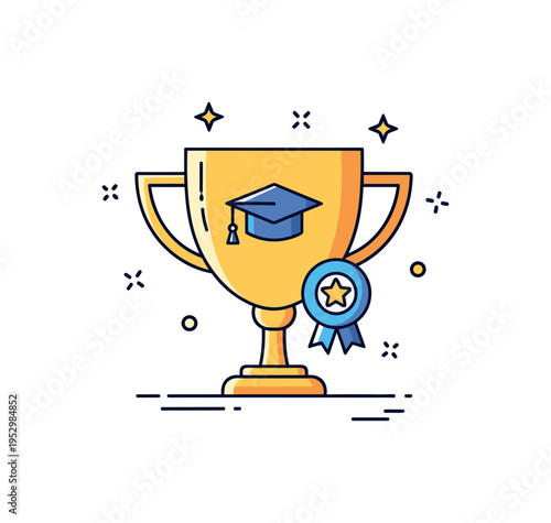 Academic excellence trophy theme featuring a golden cup combined with a small graduation cap icon, symbolizing scholastic achievement and educational success.
