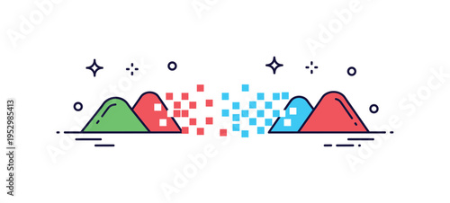 Reality shift moment showing a simple landscape gradually pixelating into another version of itself symbolizing transition between parallel dimensions. Subtle