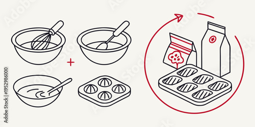 Baking process with ingredients and tools mixing