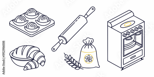 Baking tools and pastries with oven rolling pin