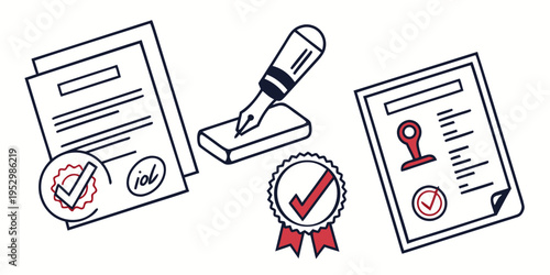 Documents with checkmarks and stamp business approval