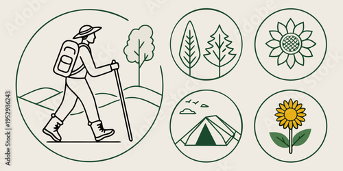 Hiker with camping and nature outdoors trekking