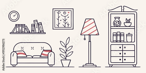 Living room interior with furniture and decor line sofa