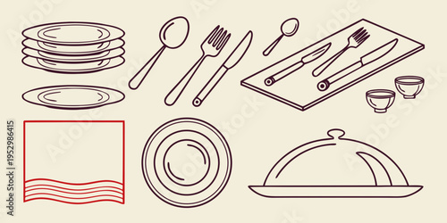 Red and black line of tableware and dinnerware tableware dinnerware plates utensils