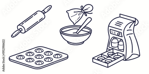 Black line of baking tools and equipment black line baking tools bakery kitchen rolling pin