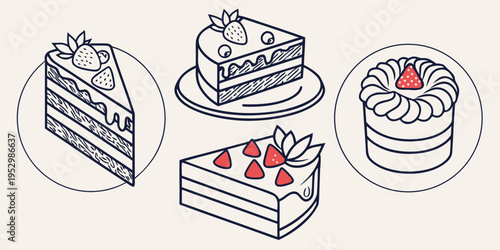 Blue line of cakes and slices line dessert sweets