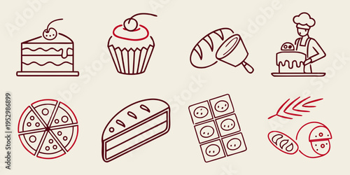 Various baked goods and desserts cakes cupcakes pizza
