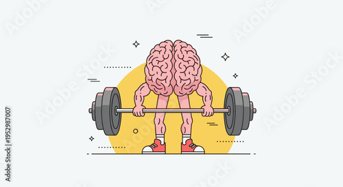 A stylized brain lifting a barbell, showcasing strength and fitness in a modern, flat design style