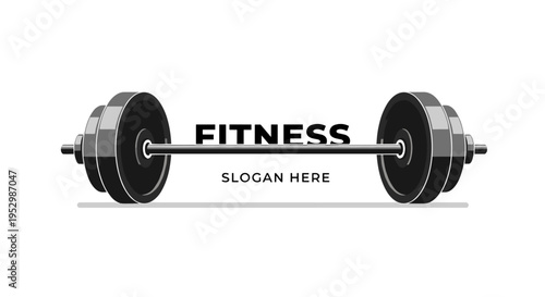 A minimalist barbell illustration featuring the word 'Fitness' in a bold font, ideal for health and wellness branding