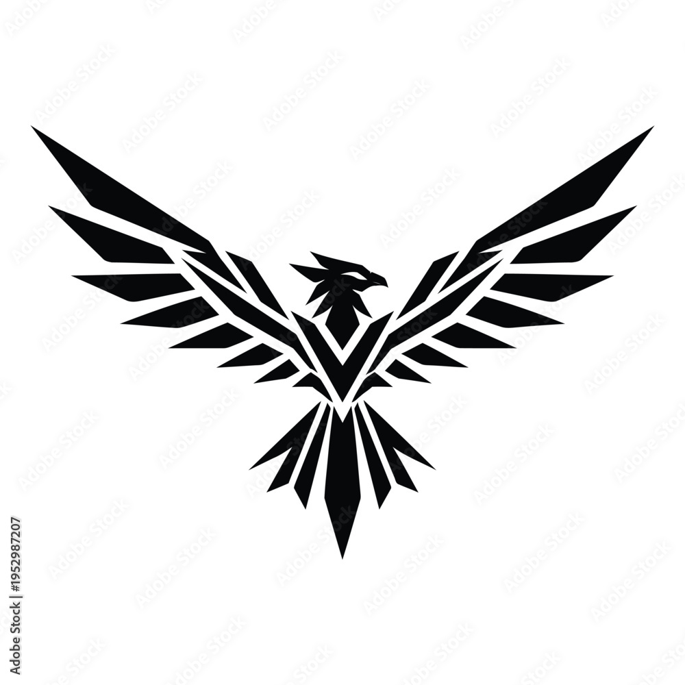 Fototapeta premium Modern geometric eagle illustration with sharp angular lines and symmetrical design perfect for logos branding and graphic projects