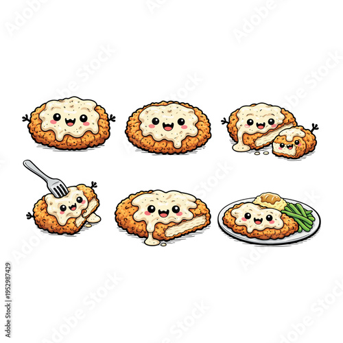 Fried Chicken Steak with White Sauce Cartoon Vector  Crispy Fried Chicken Cutlet with Creamy Sauce Vector Crispy Chicken Cutlet with Gravy Sauce 