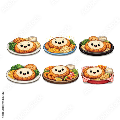 Fried Chicken Steak with White Sauce Cartoon Vector  Crispy Fried Chicken Cutlet with Creamy Sauce Vector Crispy Chicken Cutlet with Gravy Sauce 