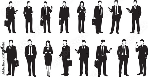 Silhouette of business professionals in various poses