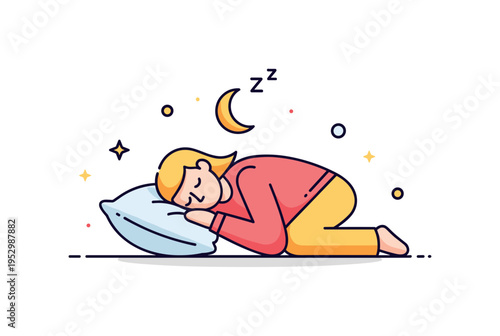 Power nap ritual calm figure resting on a soft pillow with a small crescent moon and tiny Zzz accent above, expressing intentional daytime rest and gentle