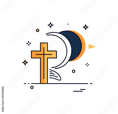 Sacred final breath cross beneath a darkened sun with subtle eclipse effect and small light accent returning at the edge, conveying solemnity and transition.