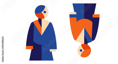 Two abstract figures one upright one upside down.