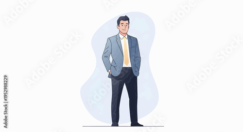 Professional Businessman Standing Confidently in a Light Blue Suit with a Yellow Tie