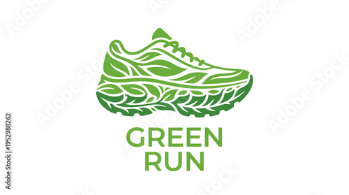 Innovative eco-friendly sneaker logo with intertwining leaf and shoe design emphasizing green running and sustainable athletic