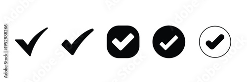 Check mark icon set. Tick mark approved, verified, success and correct symbols for UI interface, mobile app and web design vector illustration.