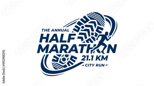 Dynamic graphic promoting the annual city marathon emphasizing footwear and running event with a modern design and energetic