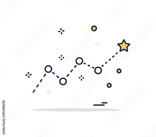 Economic forecast graphic clean chart with dotted projection line extending forward and subtle star accent, conveying planning, anticipation, and future growth