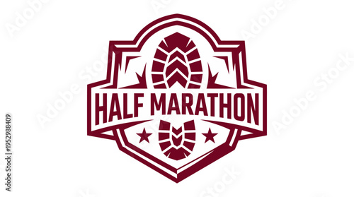 Half Marathon race logo design with stylized runner and bold text for sports events