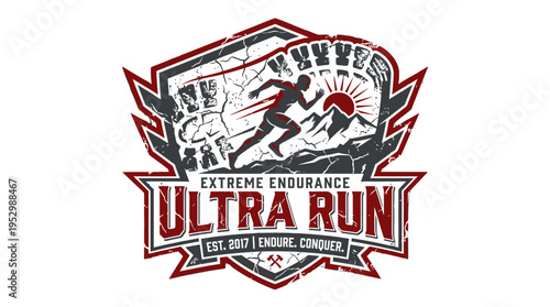 Dynamic Ultra Run Logo with Mountain and Runner for Extreme Endurance Events