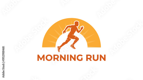 Dynamic morning run illustration showcasing an energetic person jogging at dawn with sunrise backdrop emphasizing fitness and