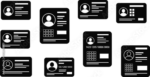 Modern ID Card and Credit Card Icon Set with User Profile Elements, Digital Identification and Payment Templates for Business, Security, Banking, and UI Design Projects