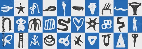 Marine biology and ocean artifacts doodle sketch charcoal style. Underwater seashell and starfish elements for coastal postcard prints. Blue vector illustrations for nautical scrapbook sticker set.