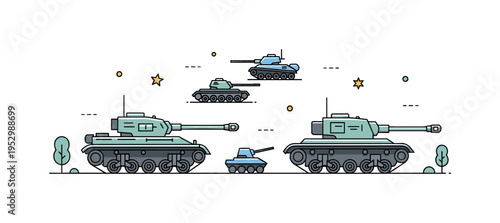 Historic tank representation with simplified angular design capturing the evolution of armored warfare technology. Balanced composition and minimal decorative