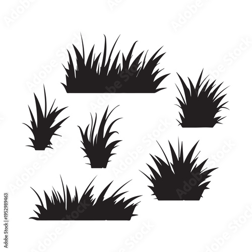 Hand-Drawn Grass and Rock Elements Vector Set for Nature-Themed Illustration Designs