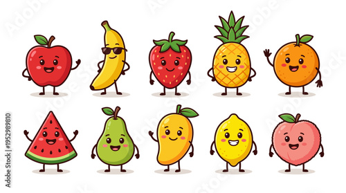 Colorful cartoon fruits with smiling faces