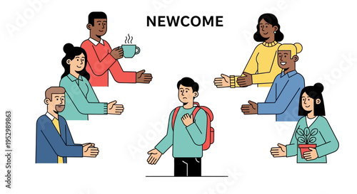 Newcomer Feeling Awkward Surrounded by Welcoming Diverse People