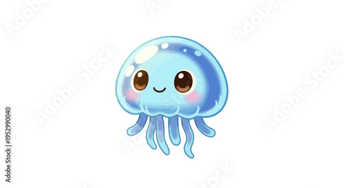 Cute cartoon jellyfish illustration, kawaii ocean creature, isolated on white