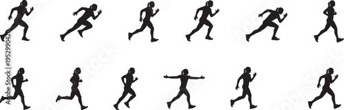 Silhouette of a person running in various poses and movements silhouette
