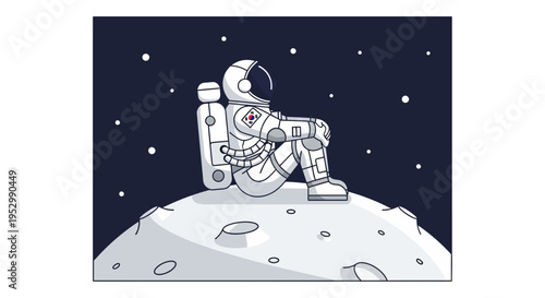 Astronaut Sitting on Moon Surface Looking at Stars in Space