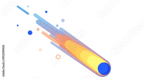 Fiery Meteorite Streak with Glowing Trail and Particles on White Background