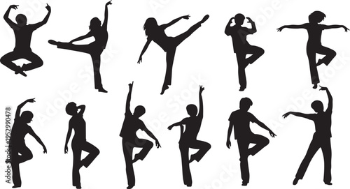Silhouette of various yoga poses for flexibility and balance