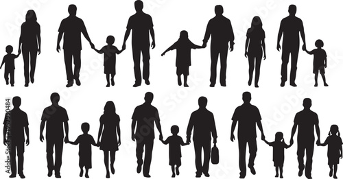 Silhouette of diverse family groups holding hands in two rows